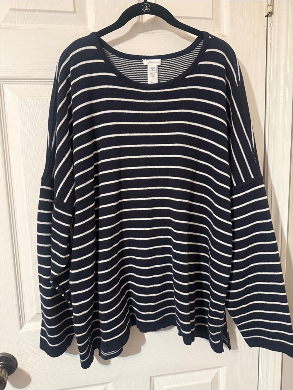J. Jill Navy and White Striped Crewneck Sweater